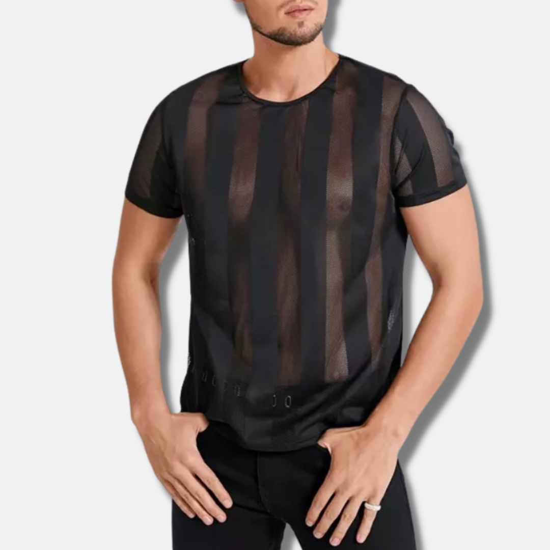 Image of NIGHTOUT Striped Mesh T-Shirt