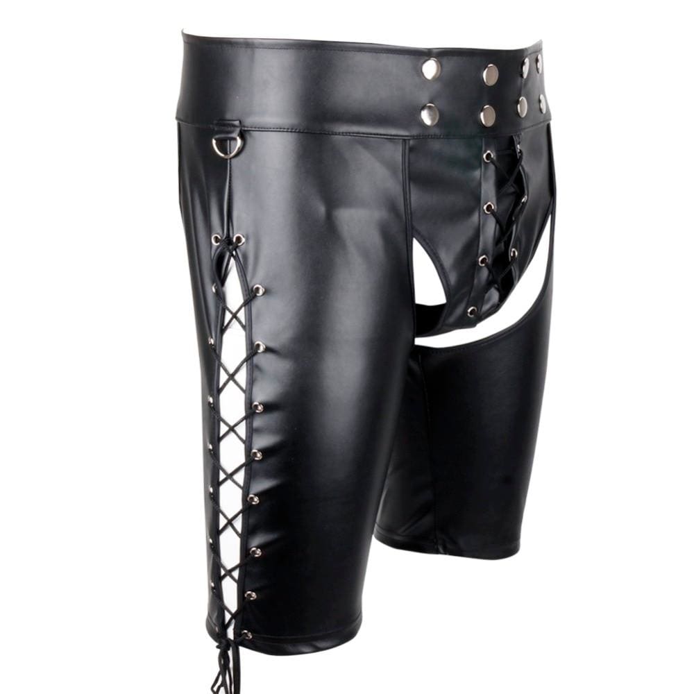 Image of POWER DOM Lace-Up Leather Shorts