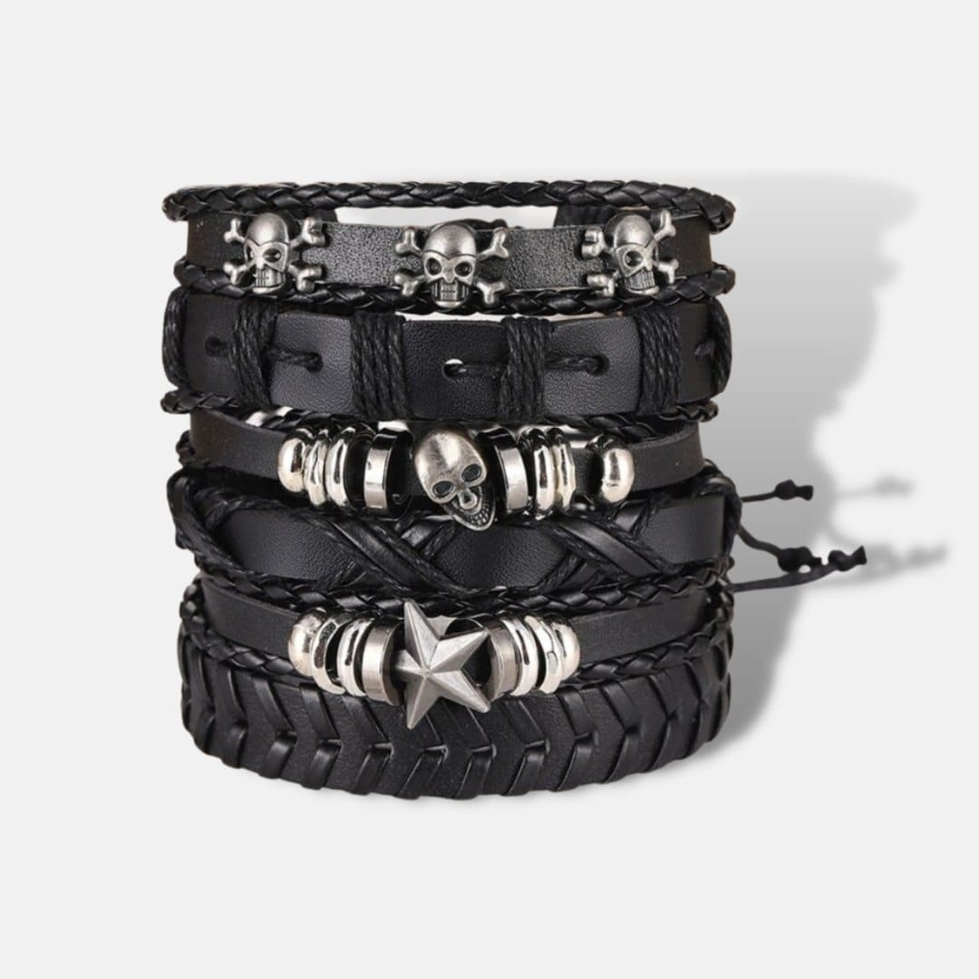 Image of Skull Leather Bracelet 6-Pieces