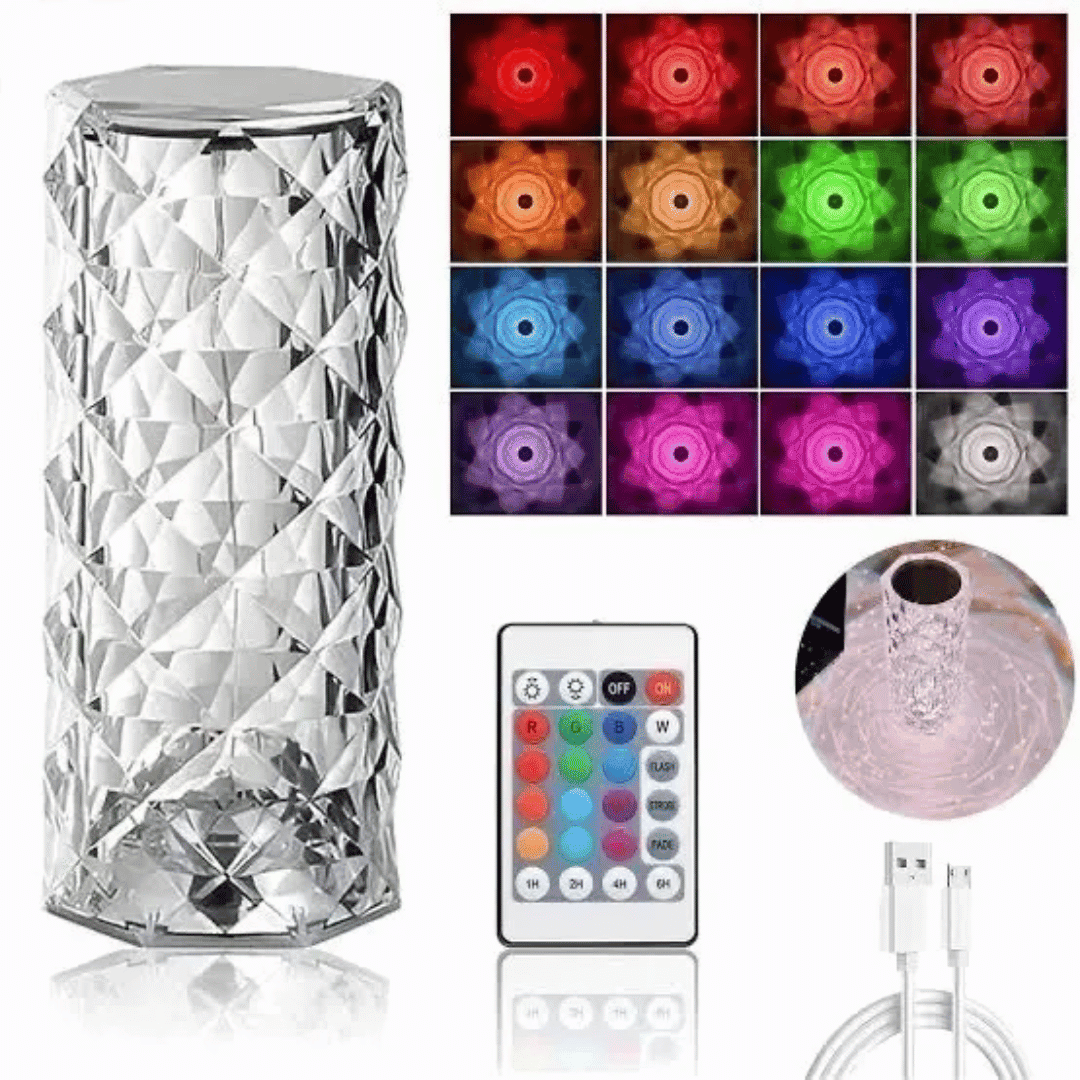 Luminária Cristal de Mesa LED com Controle Remoto