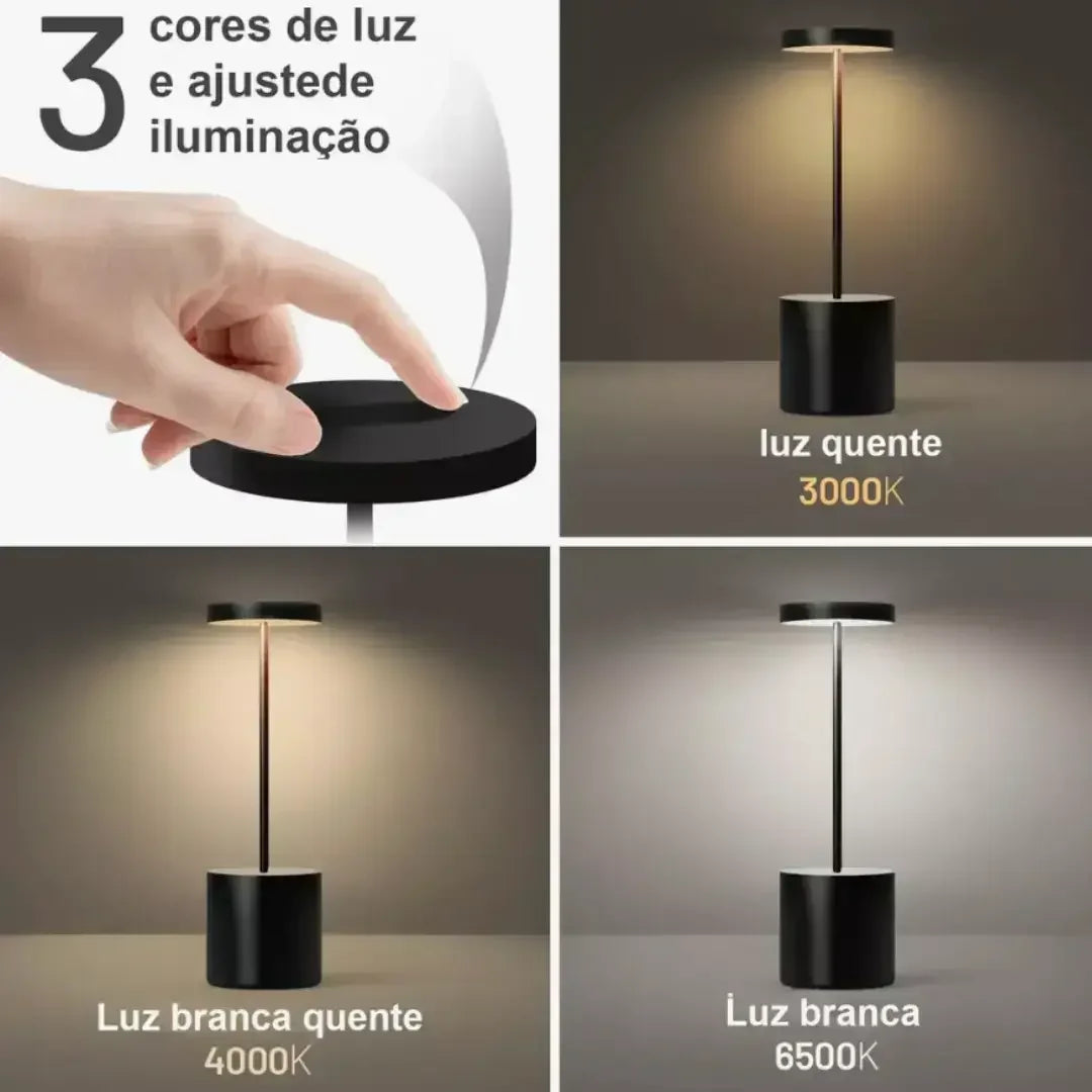 Lâmpada de Mesa LED Recarregável de Metal