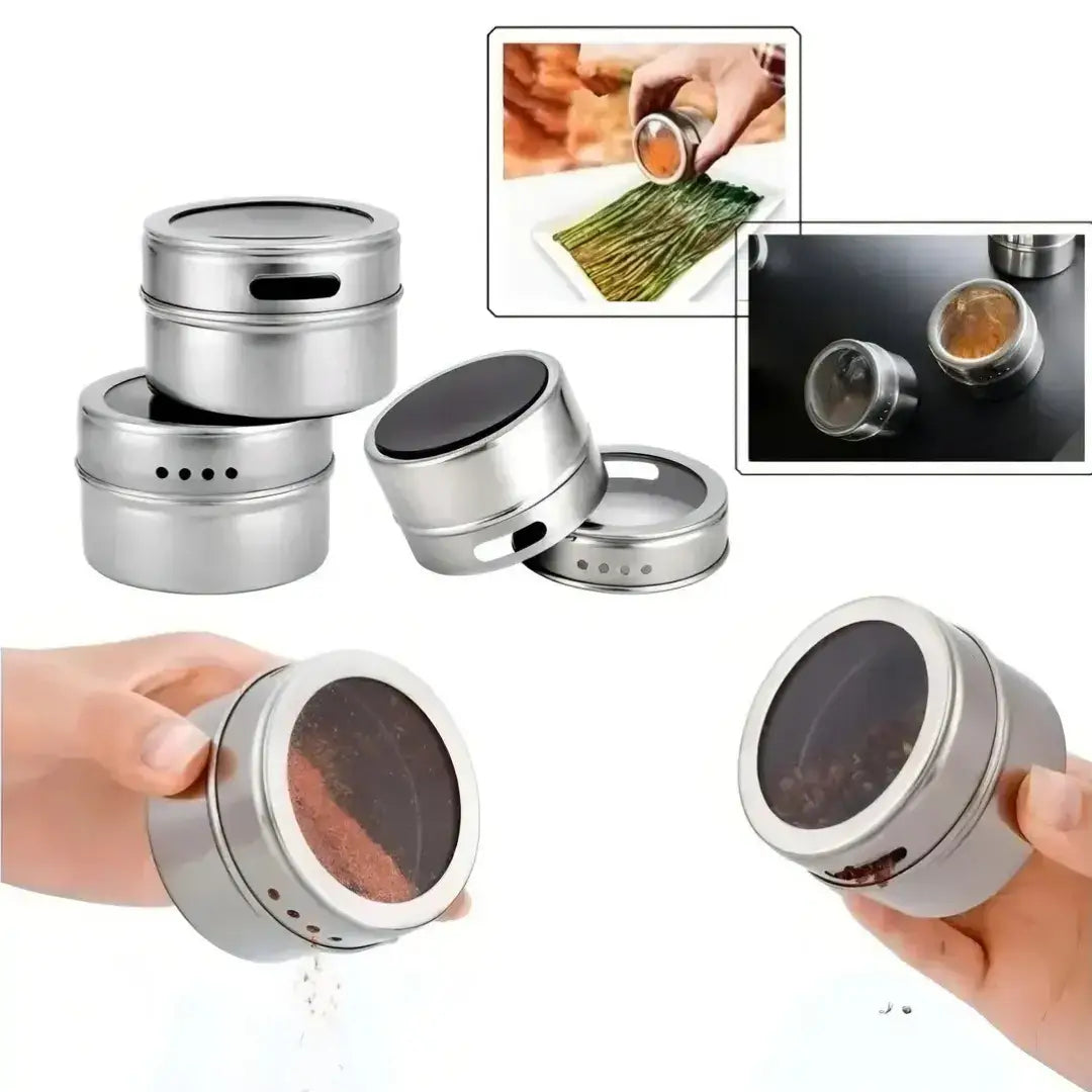 Porta Temperos Magnético com 6 Potes Inox