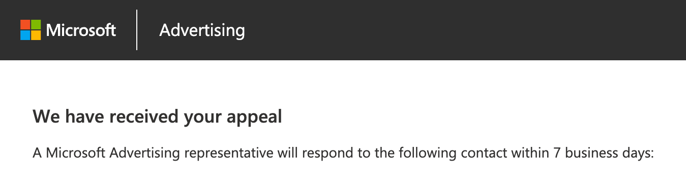 Microsoft Advertising Appeal Form