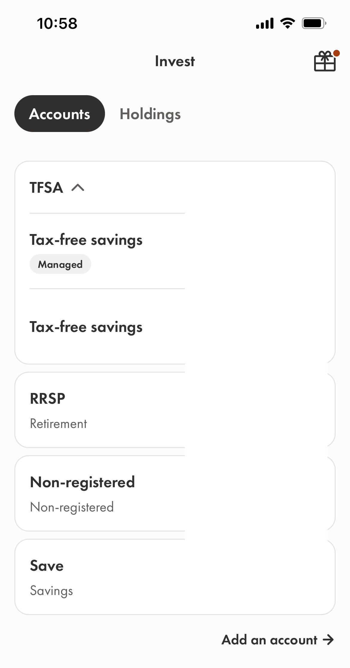 Wealthsimple Non-Registered Account Mobile