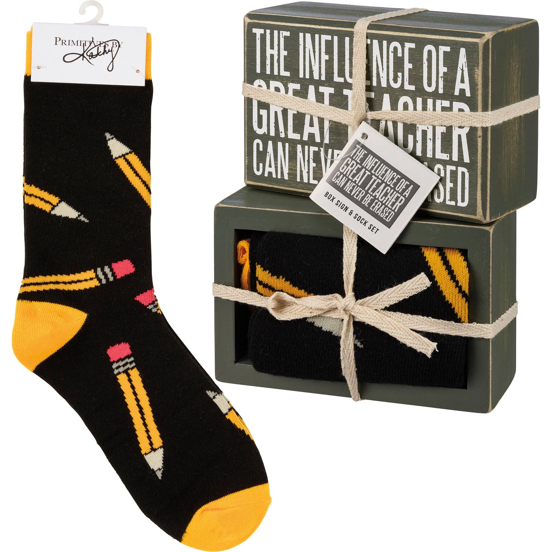 Primitives by Kathy - Influence Of A Great Teacher Box Sign And Sock Set
