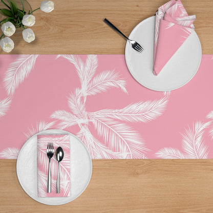 Table Runner - White Palm Fronds on Pink [Large Scale] 