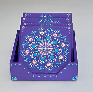 Square Mandala Coasters - Purple (set of 4 with box) - GPFineCraftory