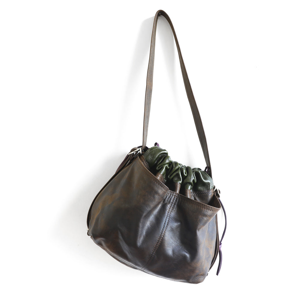 Yaya Leather Bucket Bag Burgundy Leather Shoulder Bag 