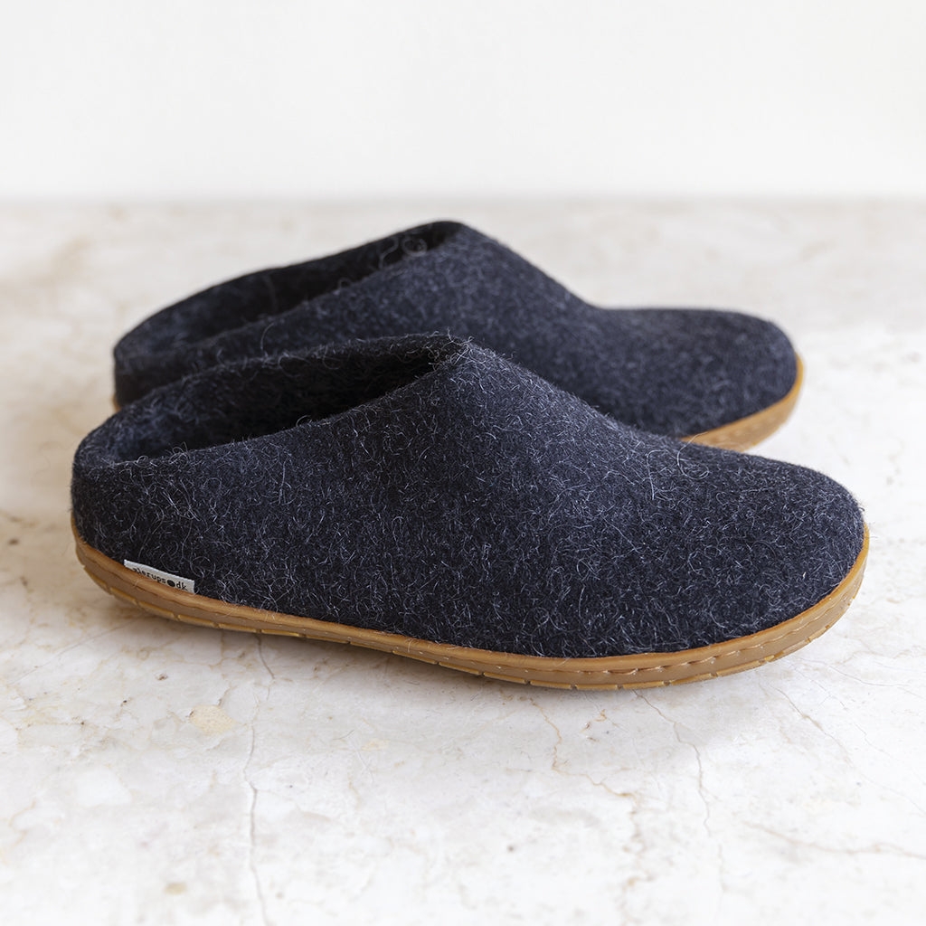 Glerups wool house shoe | charcoal rubber sole – Rough &