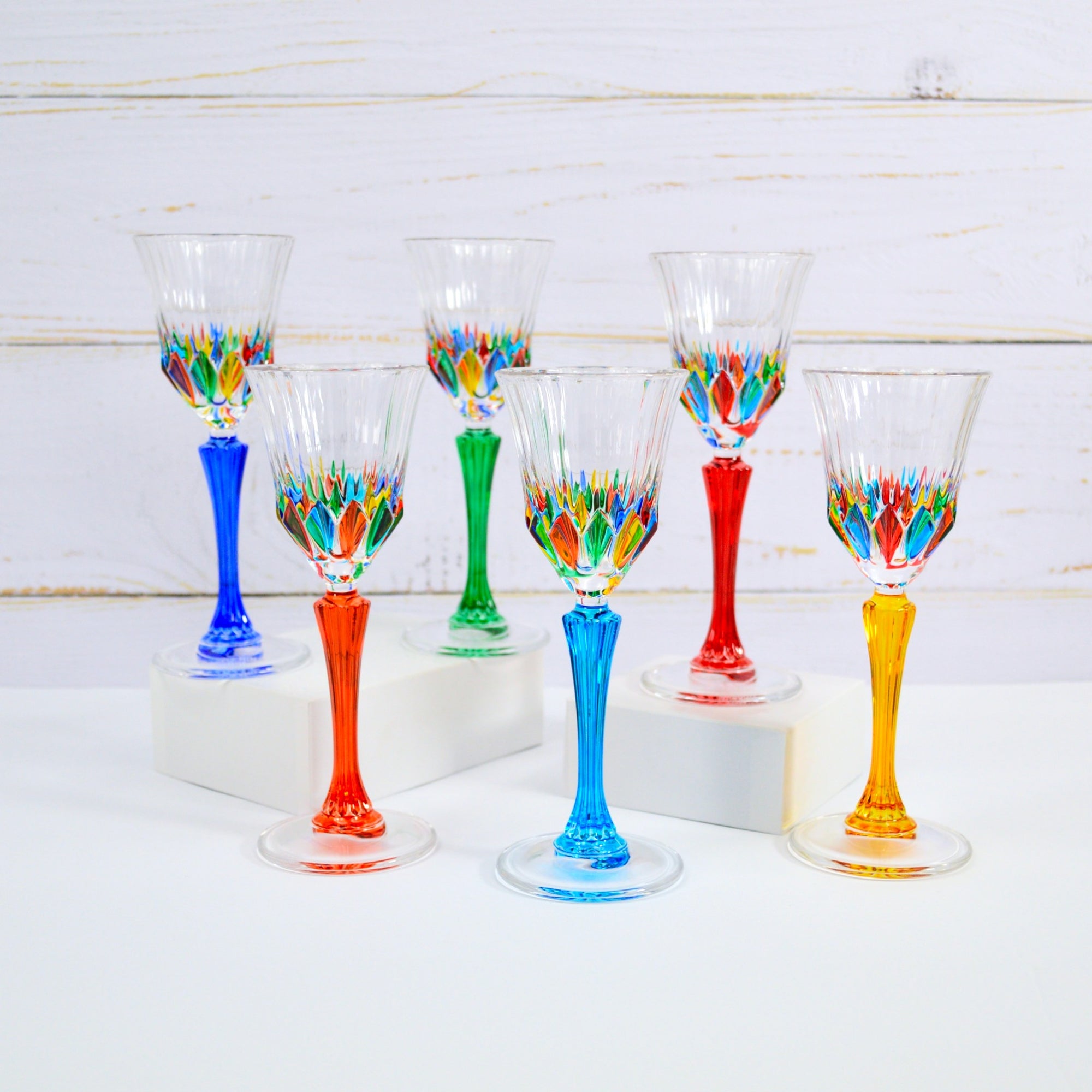 Starburst Short Drink Glasses, Hand-Painted Italian Crystal, Set of 6