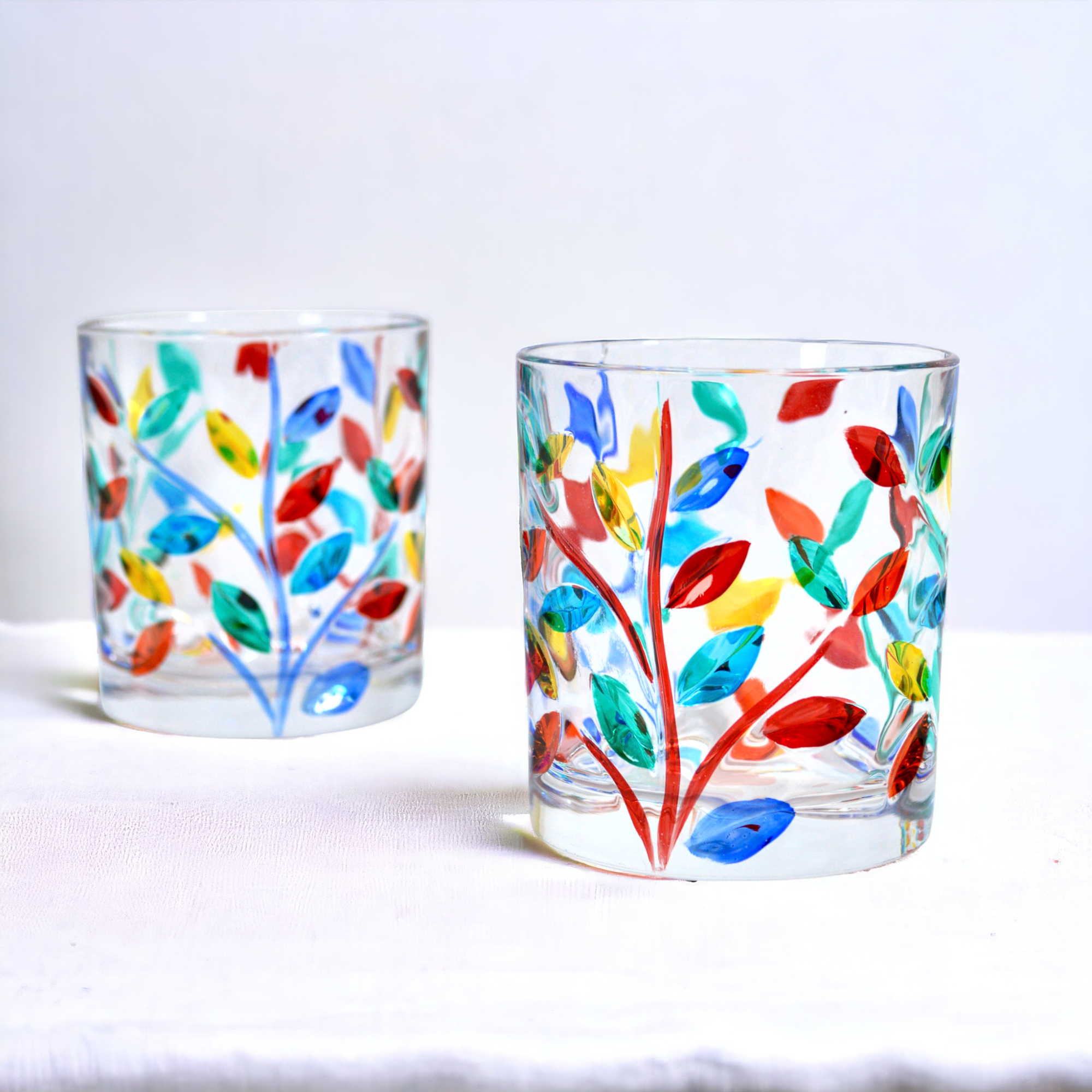 Hand-Painted Color Swirl Glass Carafe Duo and Double-Wall Tumblers (Set of  6)