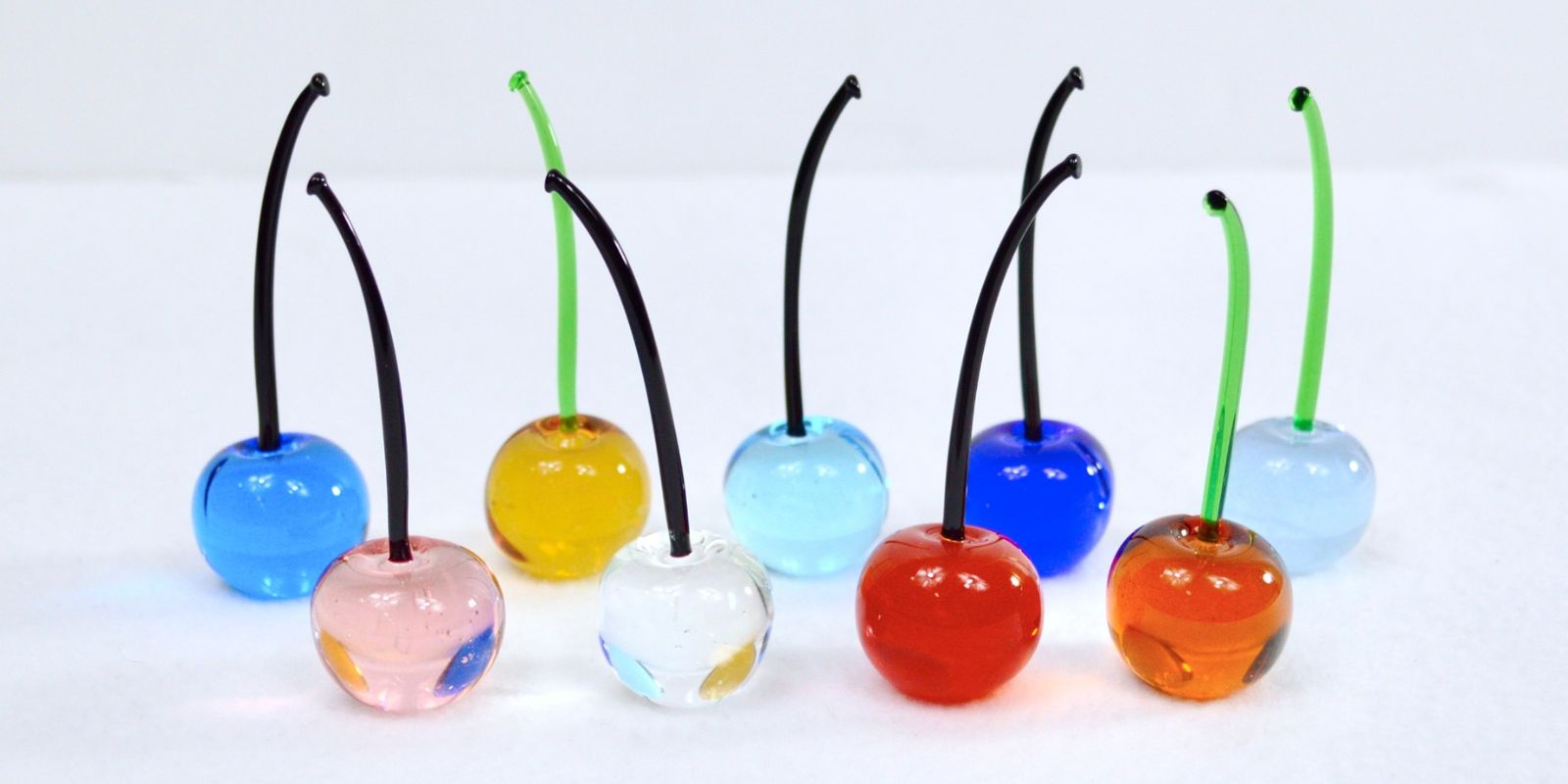 Ten Murano Glass multi colored cherries