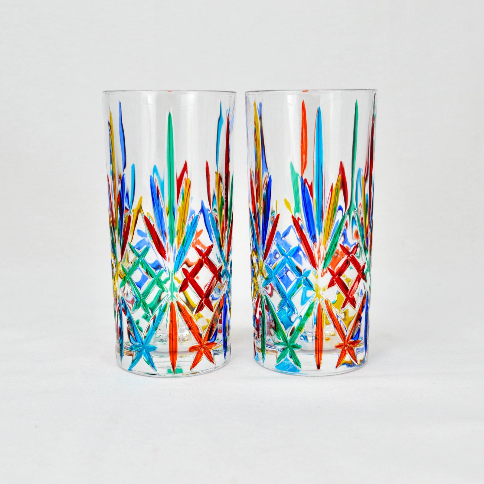 Swatch Tall Drink Glass, Set of 2 Hand-Painted Italian Crystal