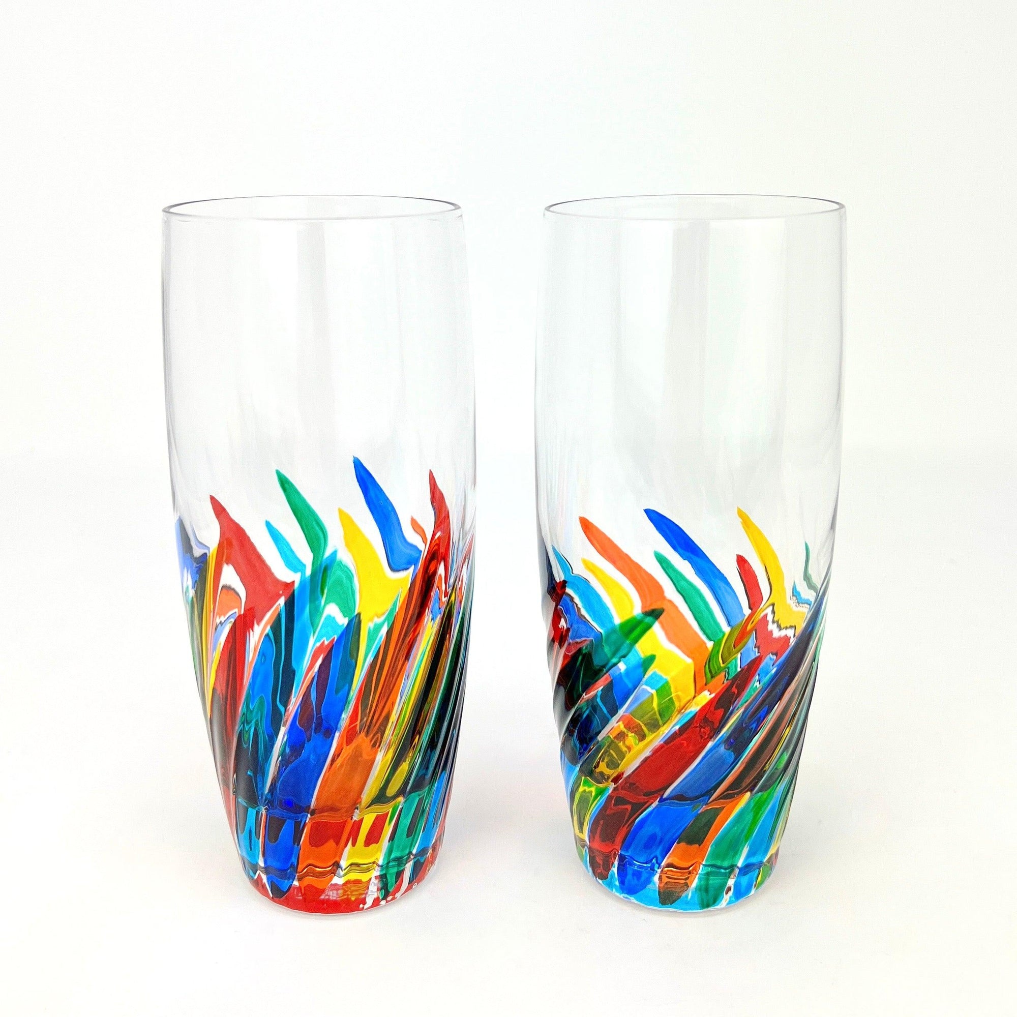 Bolle Tall Drinking Glasses, Set of 2, Hand Painted Crystal, Made in I