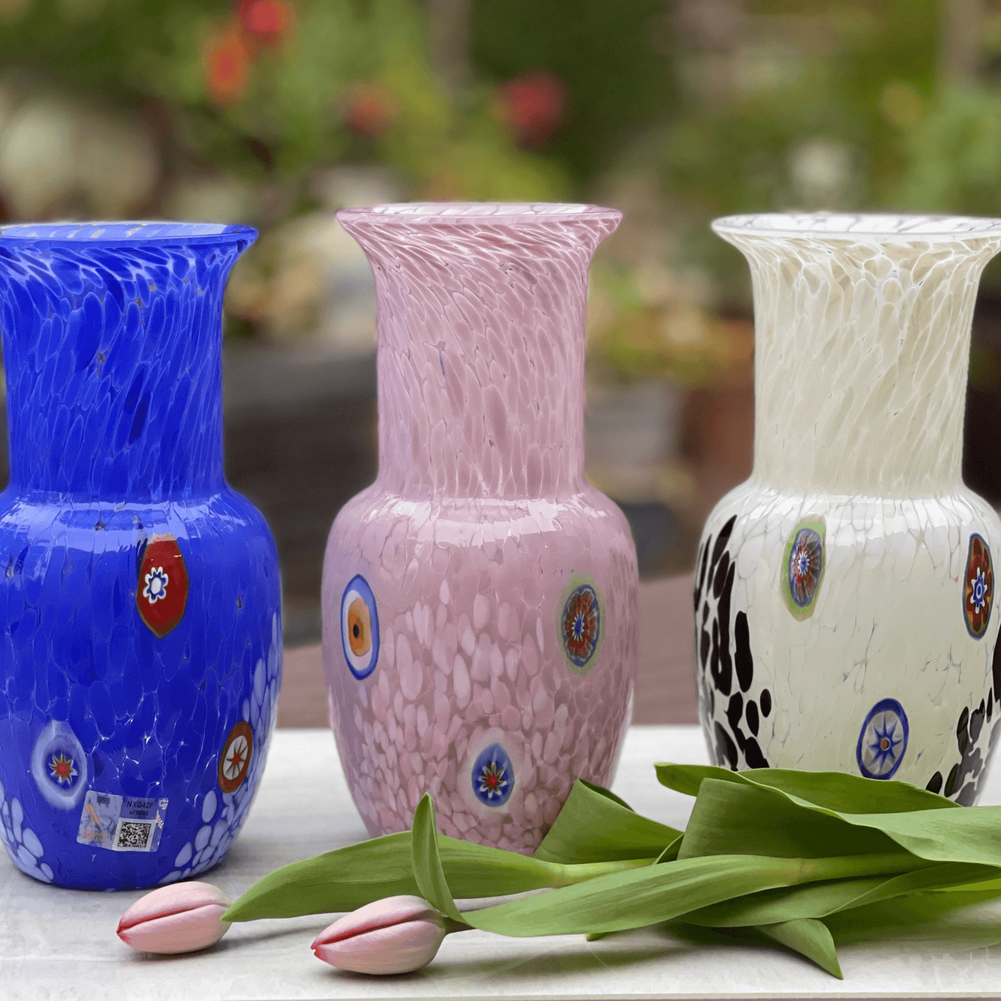 Amphora Large Vase, Handblown Millefiori Murano Glass, Made in Italy