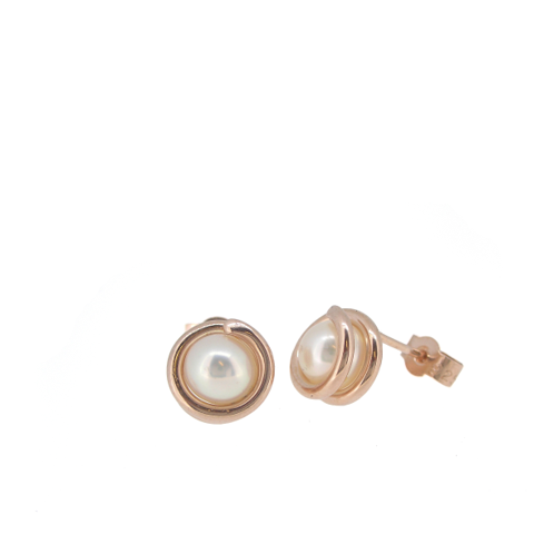 White Pearl Delicate Rose Gold Stud Earring 6mm round Pearl set in simple setting wrapped around stone