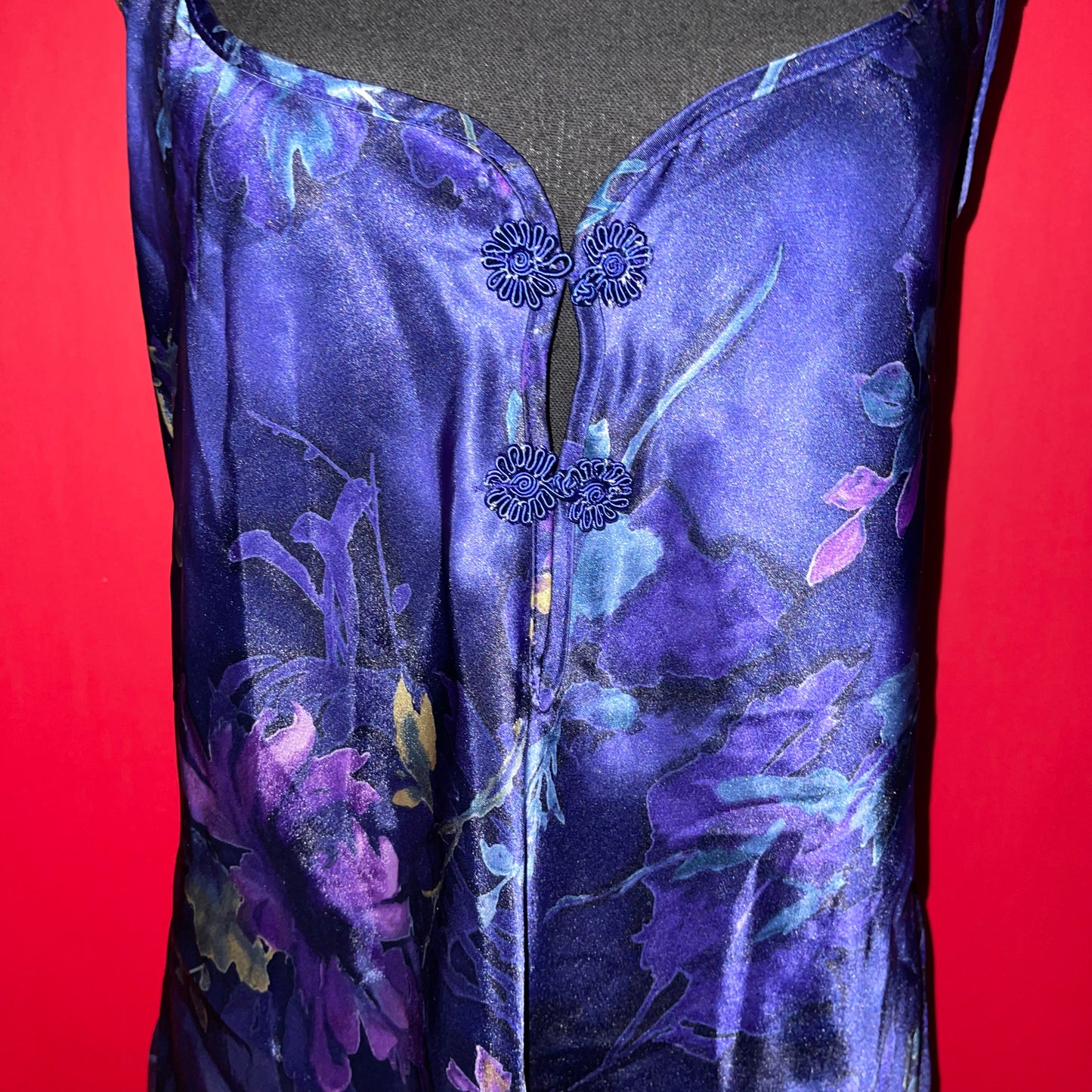 90s Romantic Gothic Navy Blue & Purple Floral Slip Dress