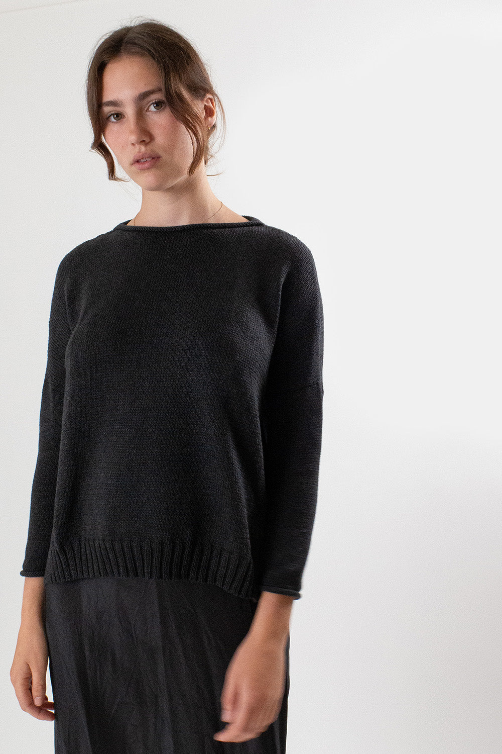 Black, Nova Organic Cotton Roll Neck Sweater