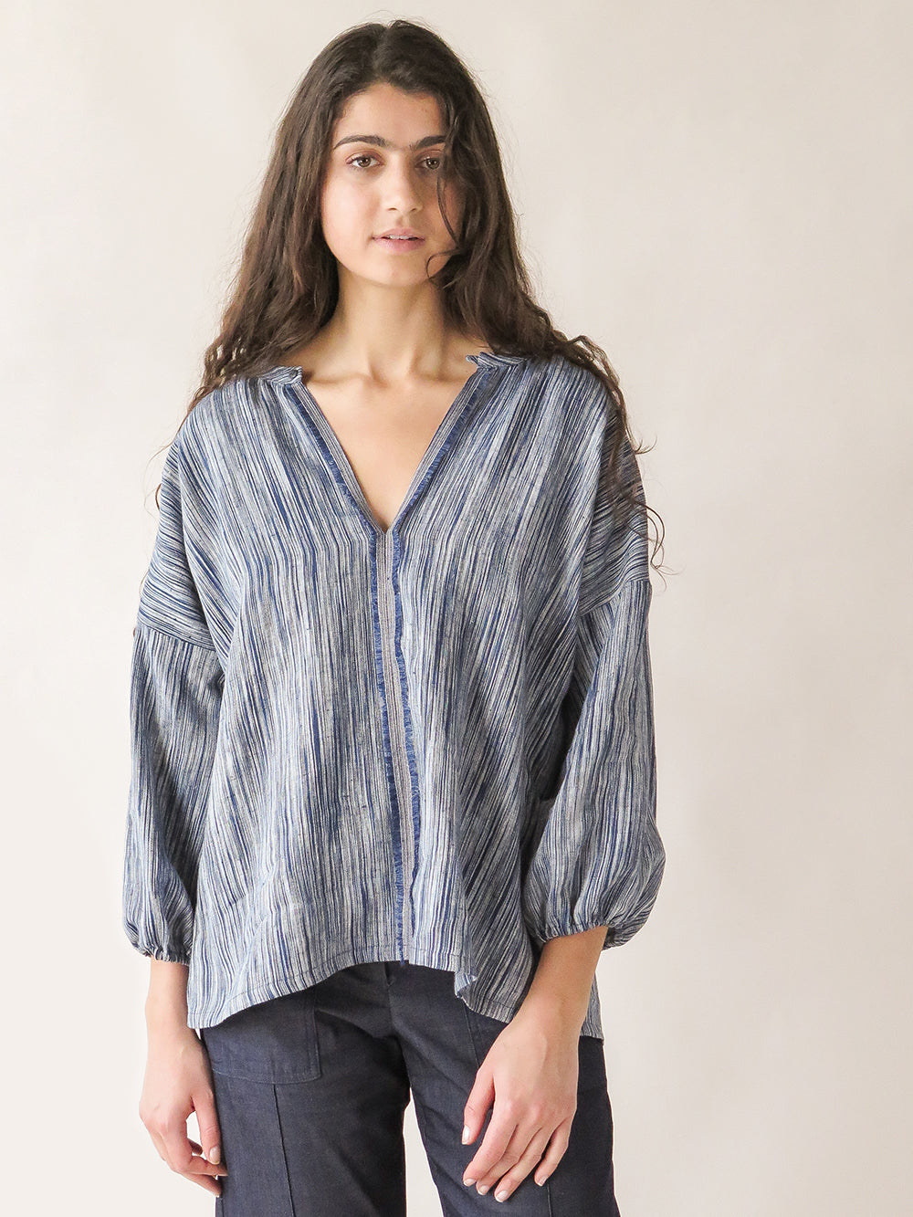 patricia blouse in indigo sketch stripe