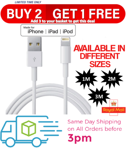 1m 2m 3m Long Apple Charger for Iphone 12 11 X 6 5 7 8 USB Data Lead –  Boochies 33