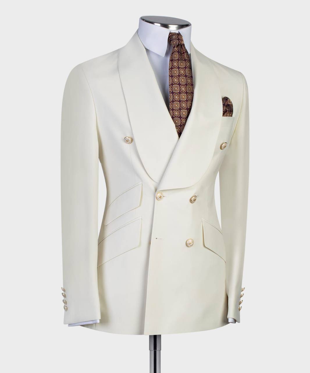 Men's 2 Piece Double Breasted Tuxedo, Suit, Shawl Lapel, Beige, Stylis ...