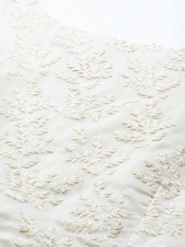 Lime Green & White Embroidered Thread Work Ready to Wear Lehenga & Choli - Inddus.com
