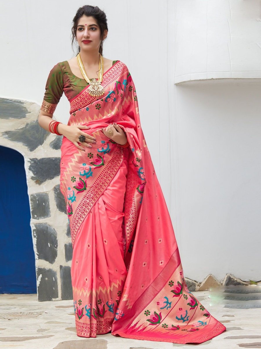 Buy Enthralling Peach Partywear Half N Half Saree Online Inddus Com Inddus Us