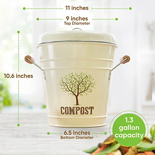 Perfnique Kitchen Compost Bin, 1.3 Gallon Countertop Compost Bin with Lid, Indoor Compost Bucket Includes Inner Bucket Liner and Carbon Filter
