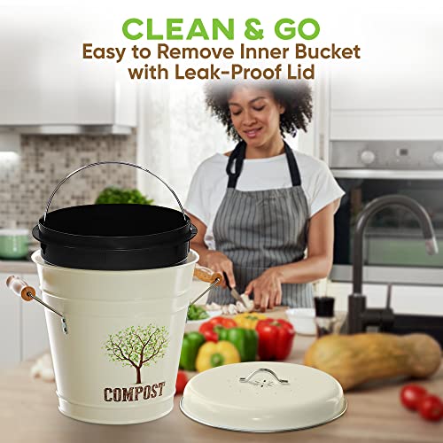 Perfnique Kitchen Compost Bin, 1.3 Gallon Countertop Compost Bin with Lid, Indoor Compost Bucket Includes Inner Bucket Liner and Carbon Filter