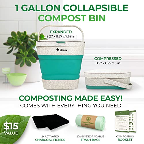 Third Rock Kitchen Compost Bin - 1.3 Gallon Compost Pail with Inner Compost  Bucket Liner - Premium Dual Layer Powder Coated Carbon Steel Countertop Compost  Bin - Includes Charcoal Filter 