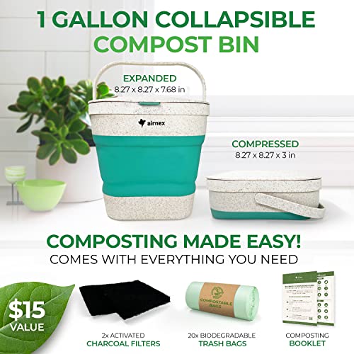 Third Rock Kitchen Compost Bin Countertop – 1.0 Gallon Compost Bucket for Kitchen – Small Compost Bin – Compost Bin Kitchen Counter - Countertop