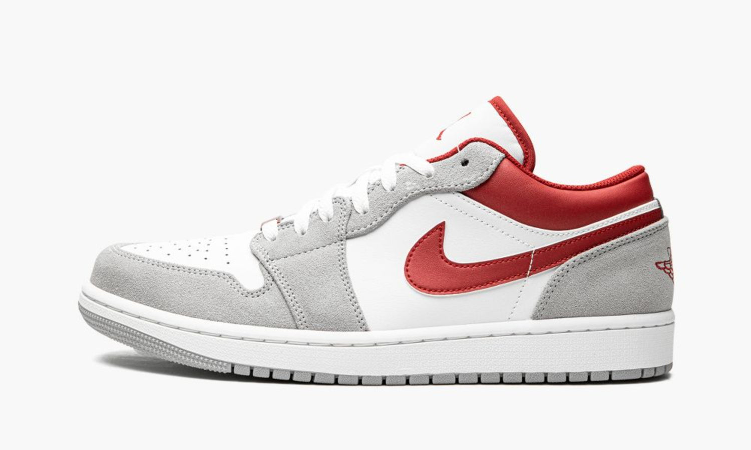 grey red and white jordan 1