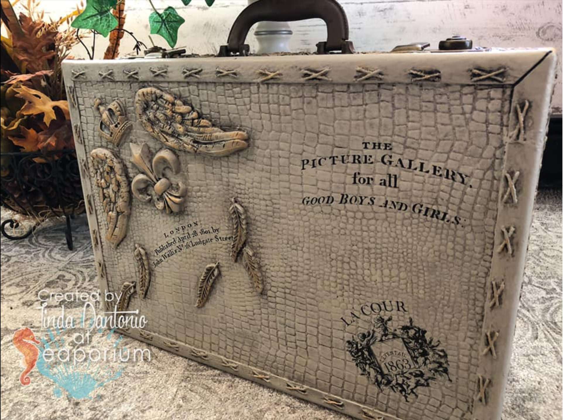 Upcycled thrift store suitcase idea for DIY makeover