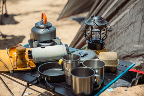 cooking utensils for camping on table