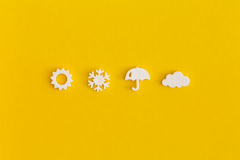 different weather icons on a yellow background