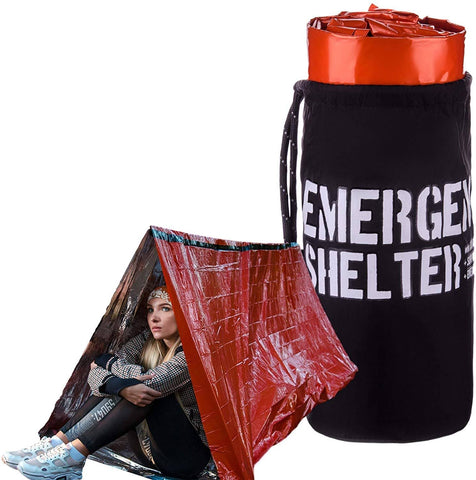 woman in red emergency tent