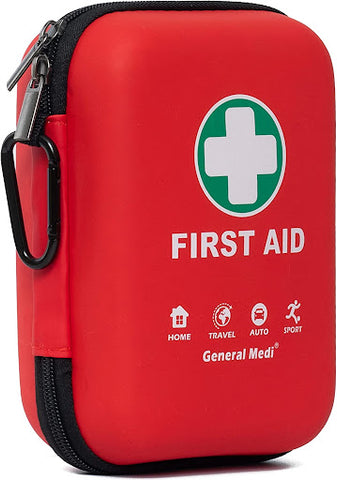 A red hard cover first aid kit from General Medi store