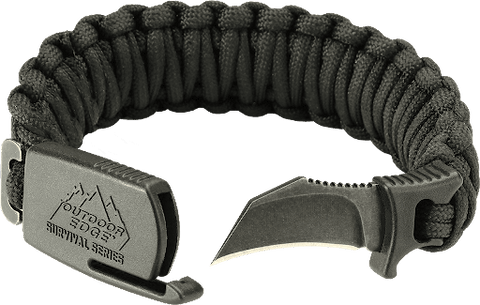 An outdoor Edge black paracord bracelet
