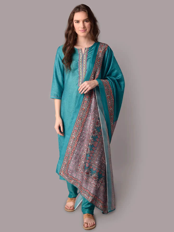 blue floral printed kurta trouser dupatta