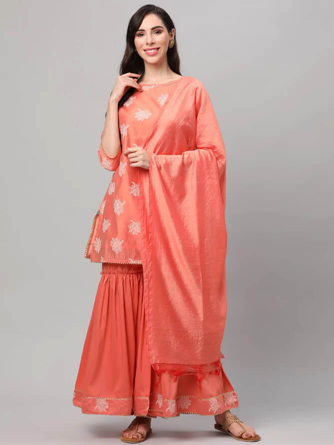 floral printed kurta sharara dupatta