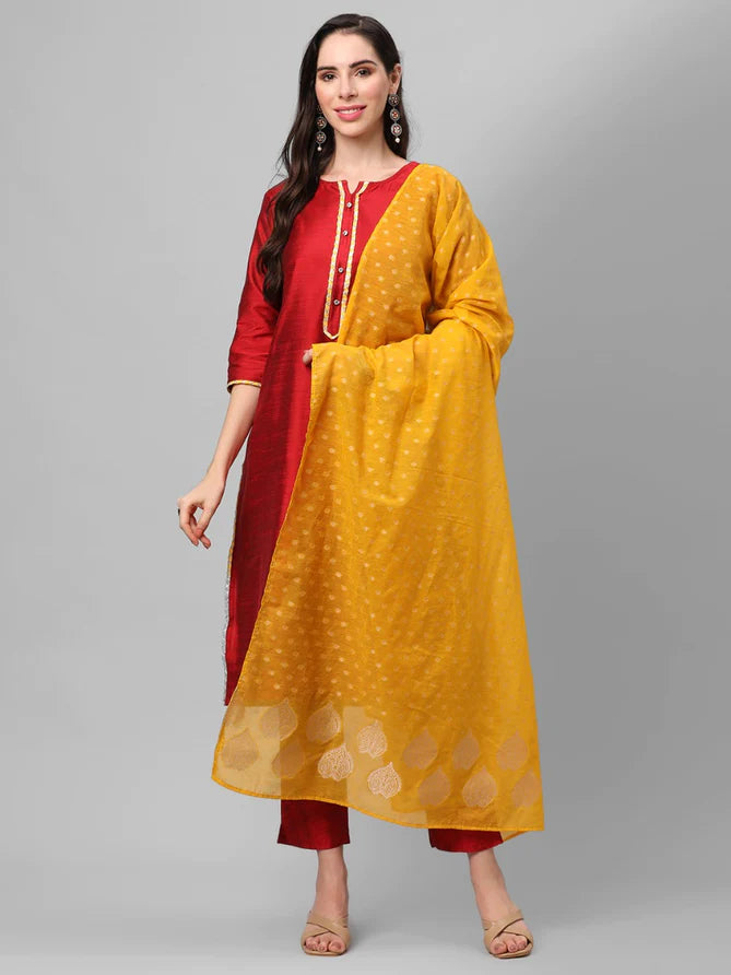 Solid Kurta Trouser Dupatta