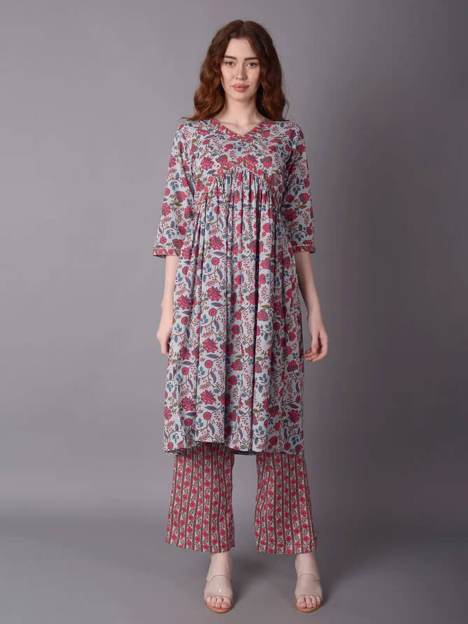 floral printed kurta with comfort pant