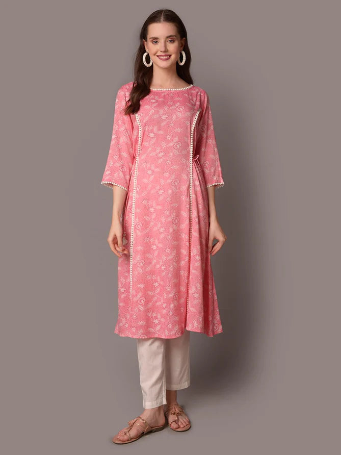 pink floral printed kurta