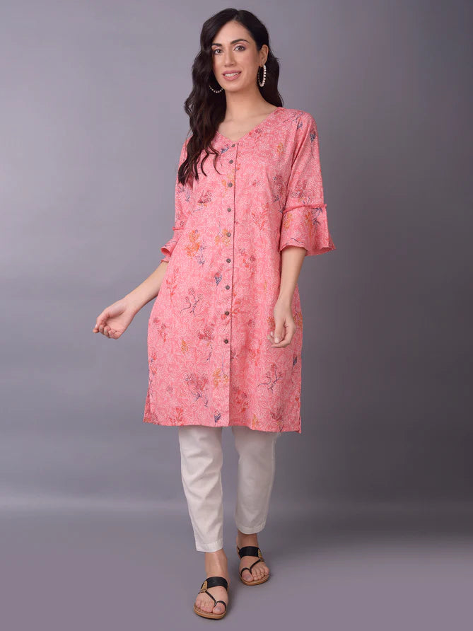 pink floral printed kurti