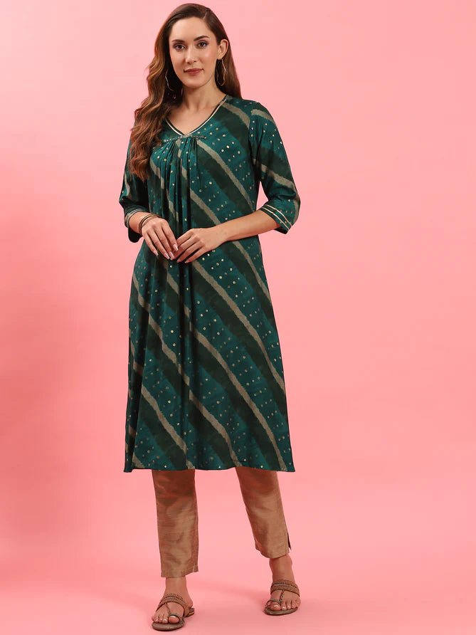 green stripe printed kurta