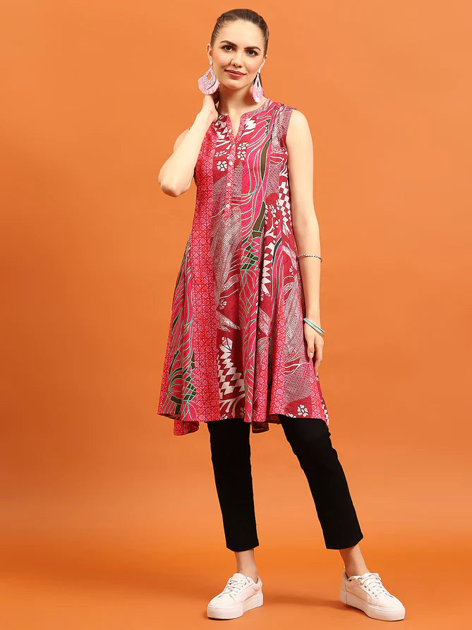 Moomaya Womens A Line Kurti With Pant Front Slit Printed Evening Indian  Kurta-L - Walmart.com