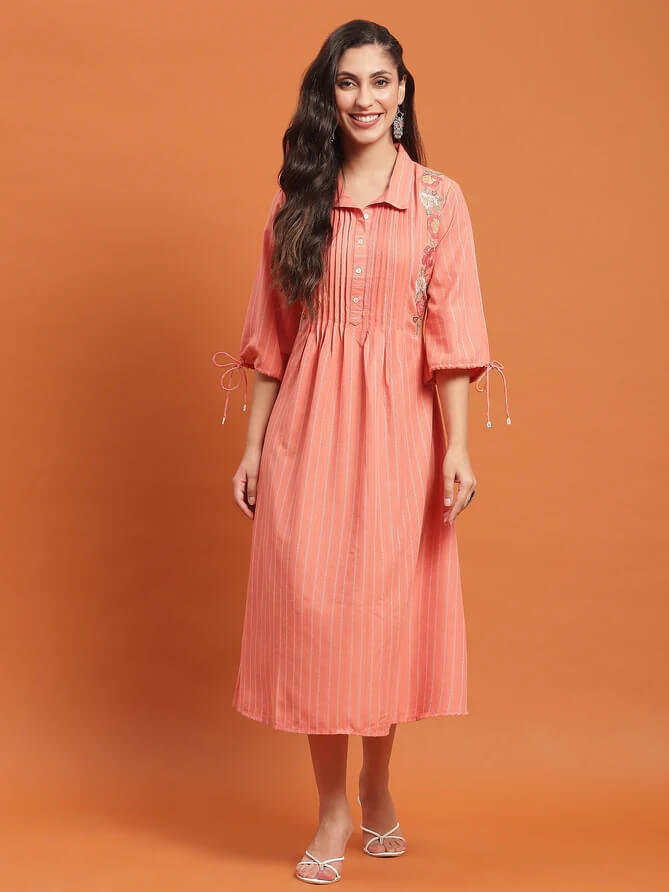 peach embroidered dress