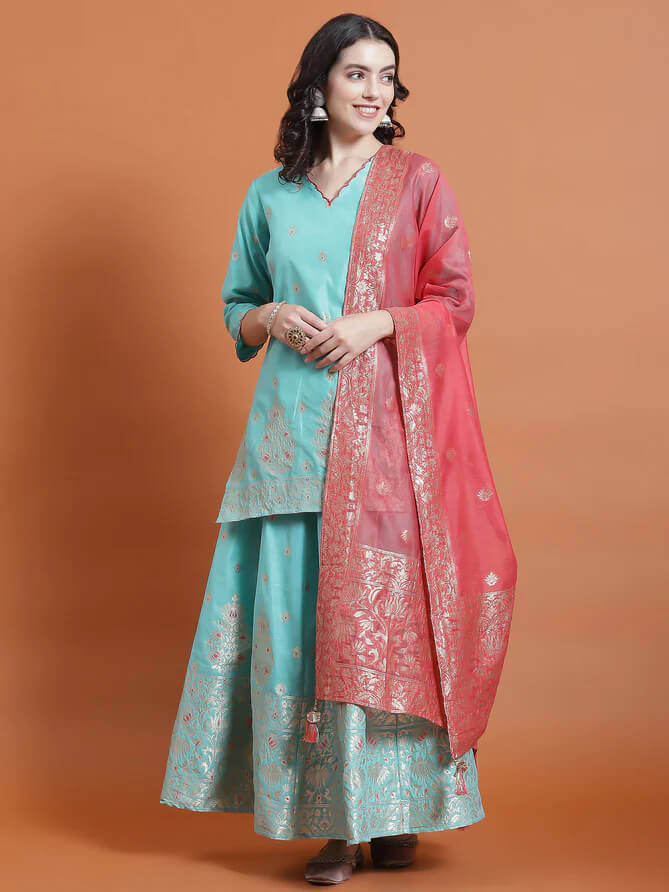 printed kurti skirt dupatta