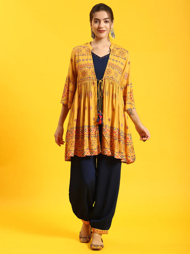 printed kurta jacket pant