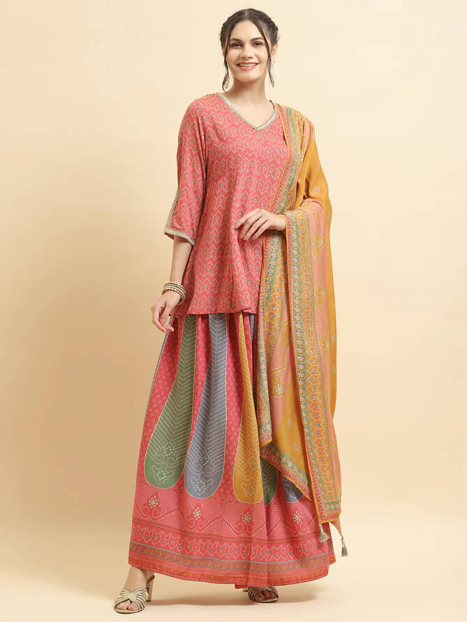 printed kurti skirt dupatta